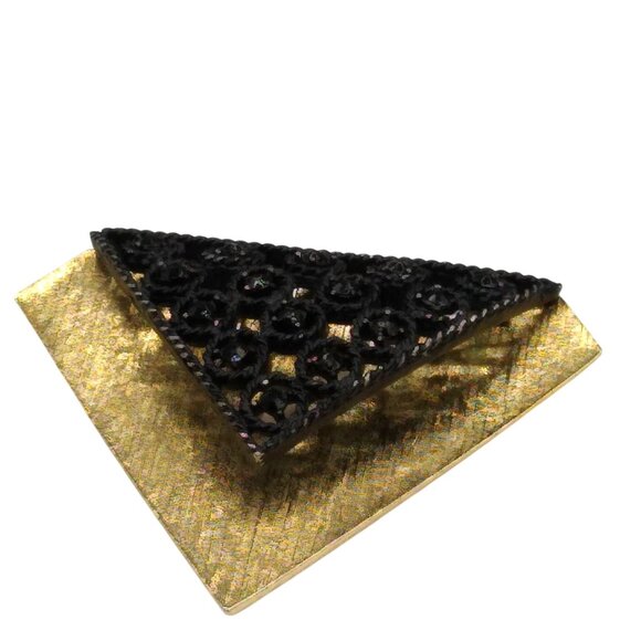 Hattie Carnegie Diamond Shaped Gold Plated Brooch Vintage Pin with Japanned Blac - Picture 3 of 6